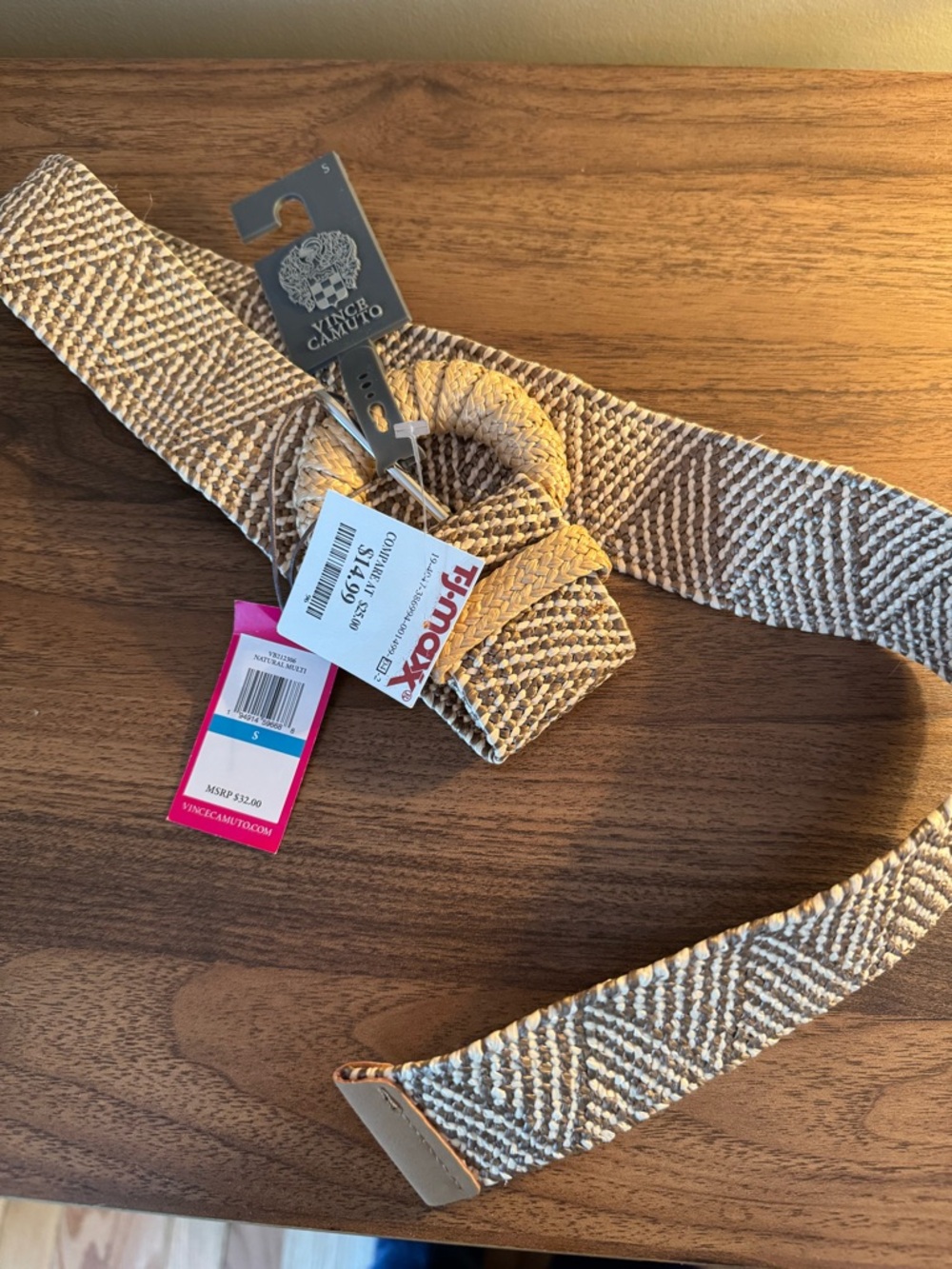 Vince Camuto Braided Woven Belt in Beige and Cream